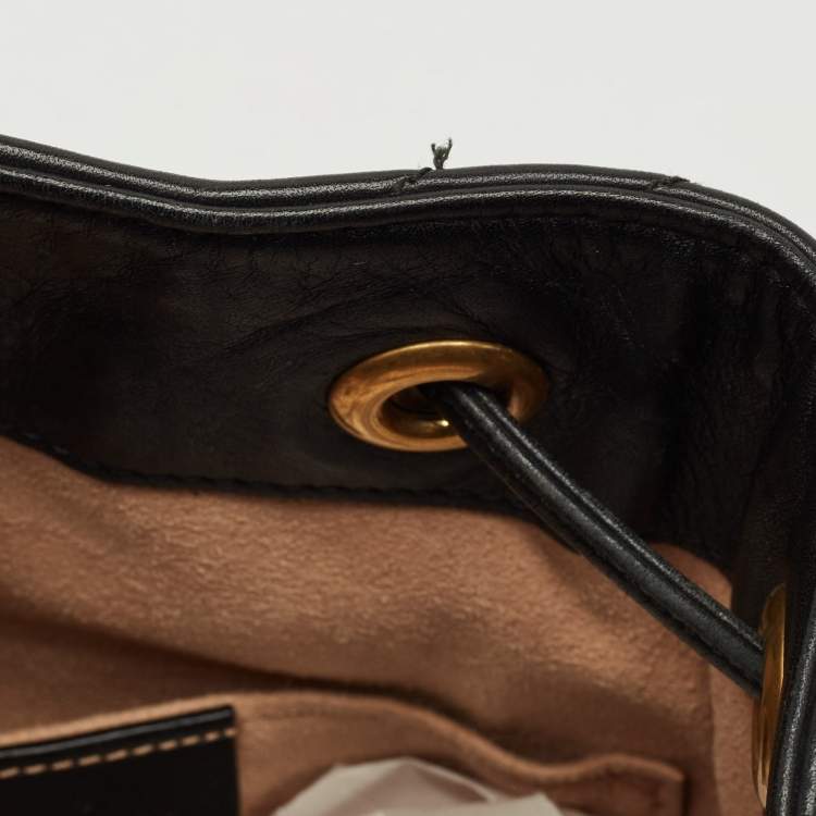 Pre Owned Gucci Black Matelasse Leather GG Marmont Bucket Bag