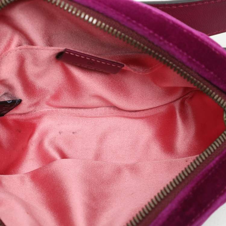 Pre Owned Gucci Purple Matelassé Velvet Mini GG Marmont Belt Bag