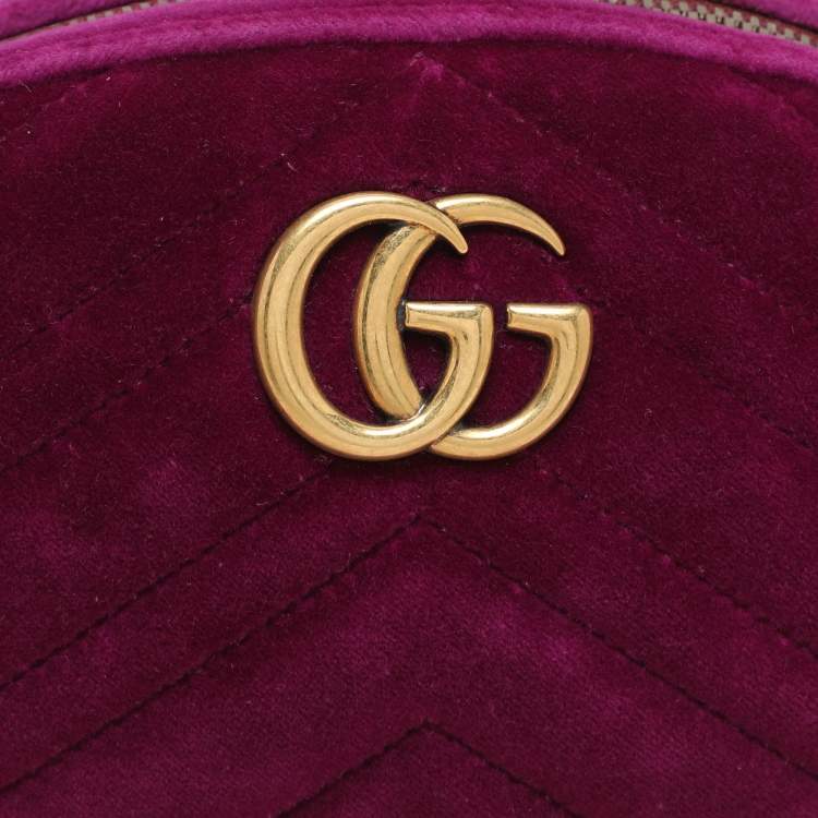 Pre Owned Gucci Purple Matelassé Velvet Mini GG Marmont Belt Bag