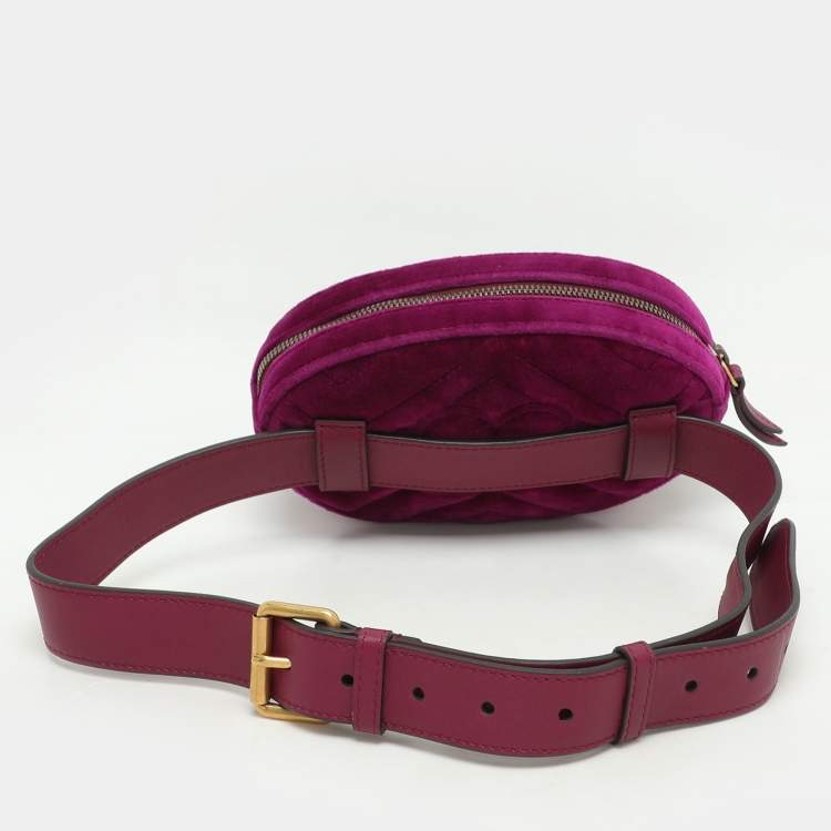 Pre Owned Gucci Purple Matelassé Velvet Mini GG Marmont Belt Bag