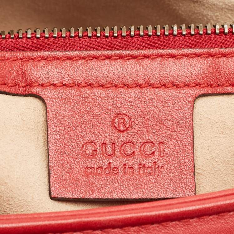 Pre Owned Gucci Red Matelasse Leather Medium GG Marmont Shoulder Bag