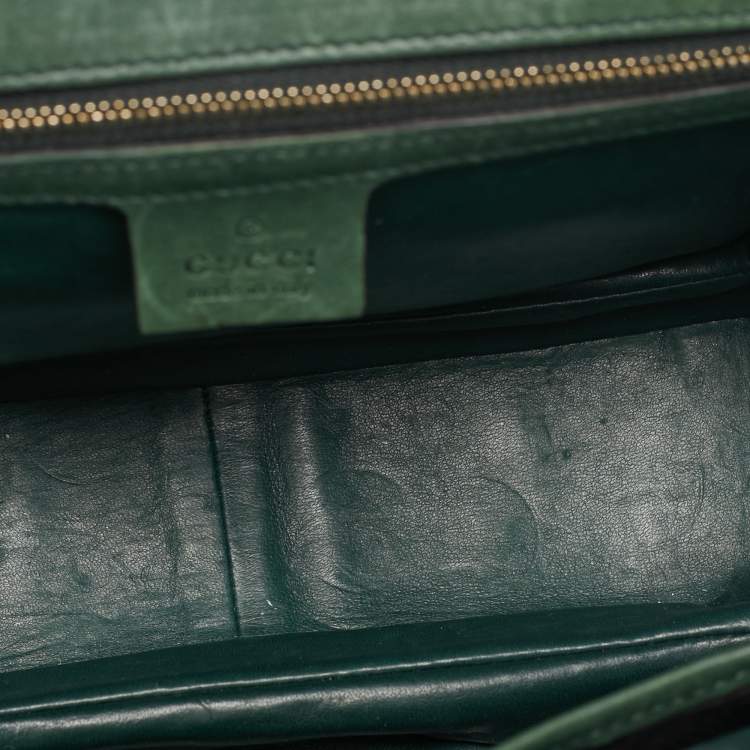Pre Owned Gucci Green Alligator Medium Tassel New Bamboo Top Handle Bag