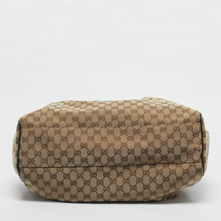 Pre Owned Gucci Black/Beige GG Canvas and Leather Large Sukey Tote