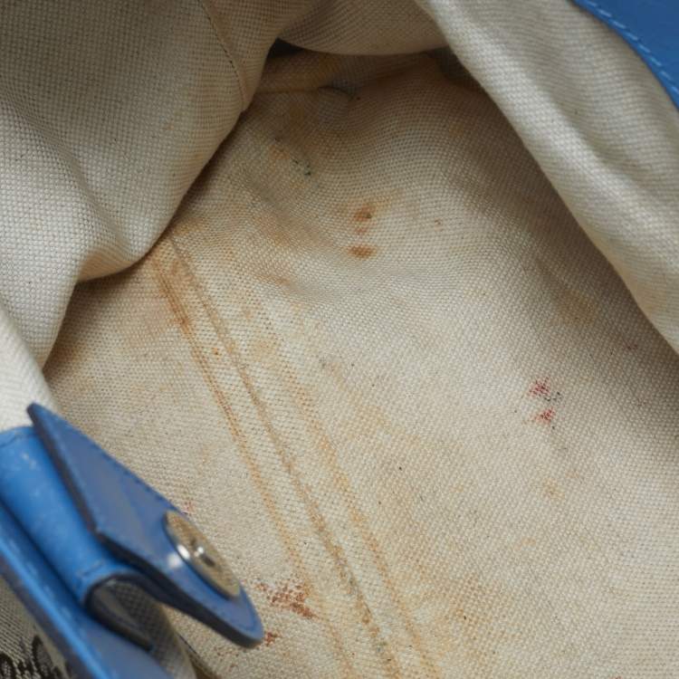 Pre Owned Gucci Blue/Beige GG Canvas and Leather Medium Sukey Tote