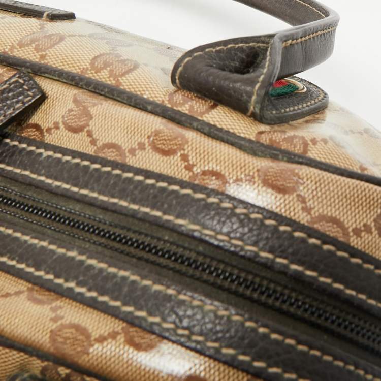 Pre Owned Gucci Beige/Brown GG Crystal Canvas and Leather Princy Boston Bag