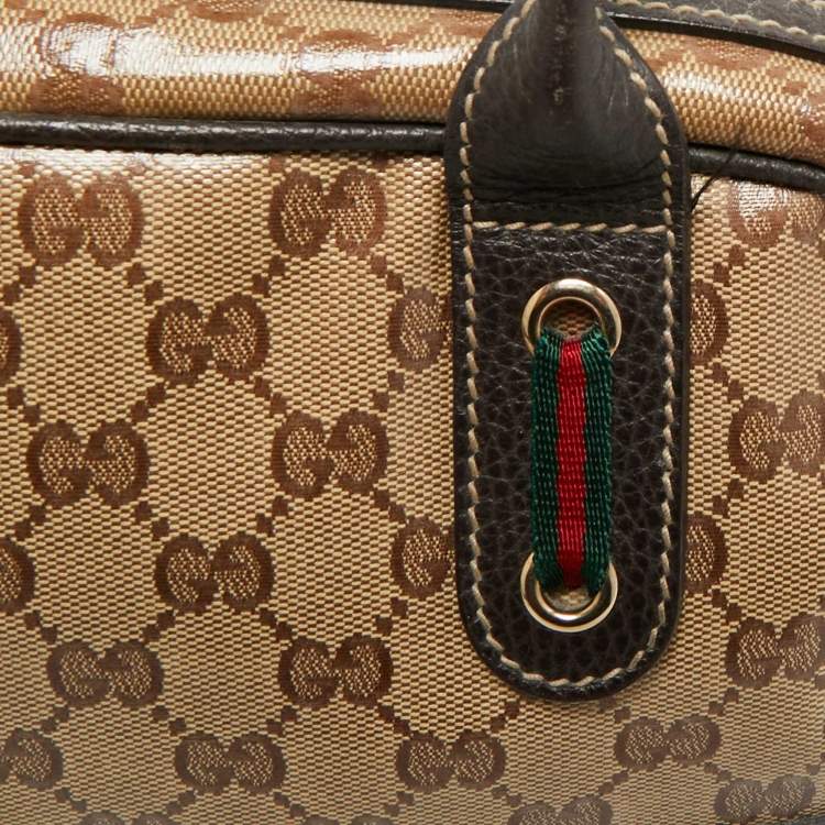 Pre Owned Gucci Beige/Brown GG Crystal Canvas and Leather Princy Boston Bag