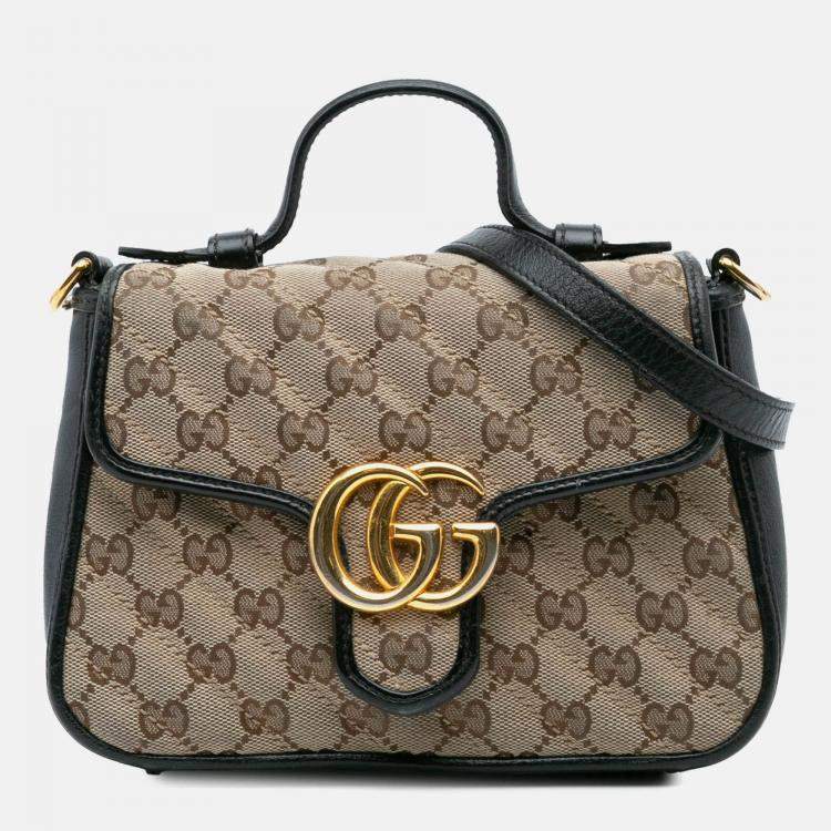 Gucci Beige/Black GG Marmont Matelasse Canvas Top Handle Bag