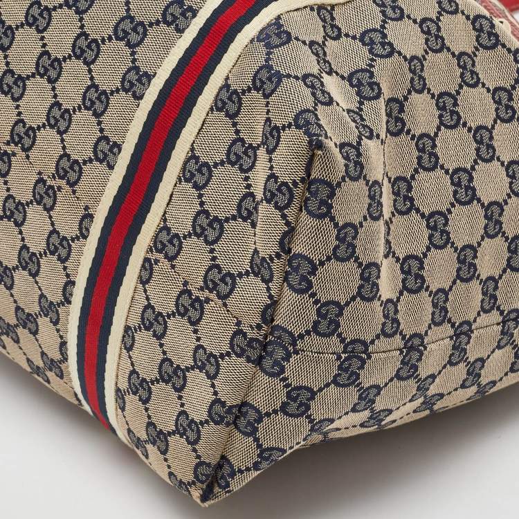 Pre Owned Gucci Beige/Red GG Canvas and Leather Jolicoeur Tote