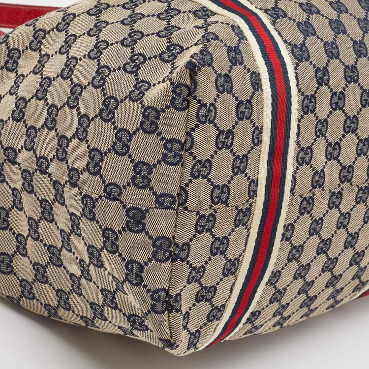 Pre Owned Gucci Beige/Red GG Canvas and Leather Jolicoeur Tote