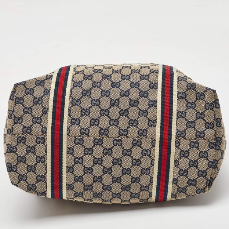 Pre Owned Gucci Beige/Red GG Canvas and Leather Jolicoeur Tote