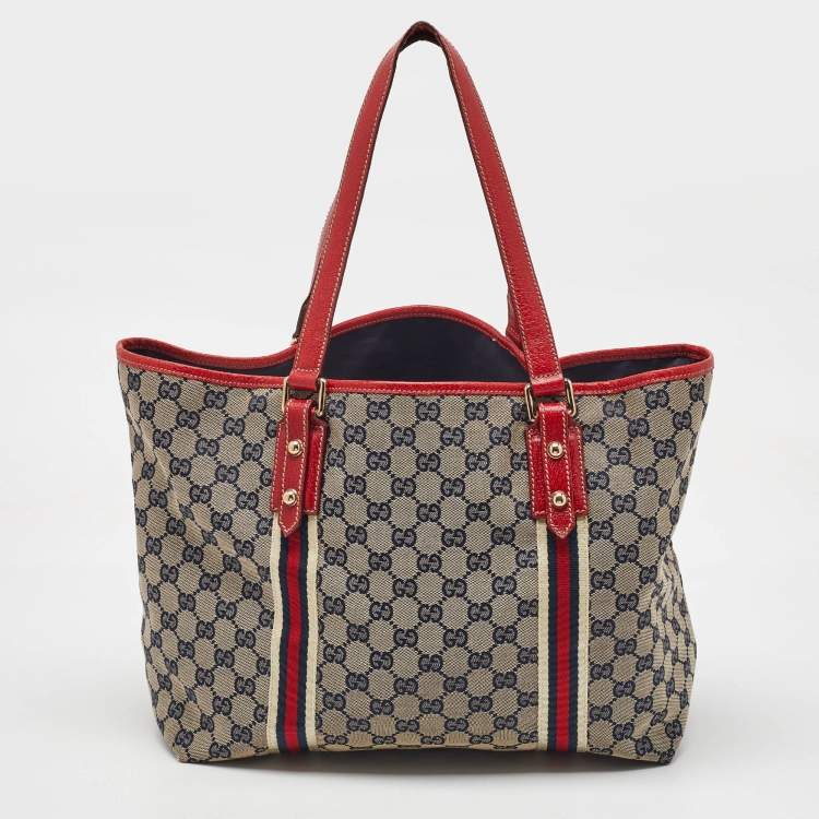 Pre Owned Gucci Beige/Red GG Canvas and Leather Jolicoeur Tote