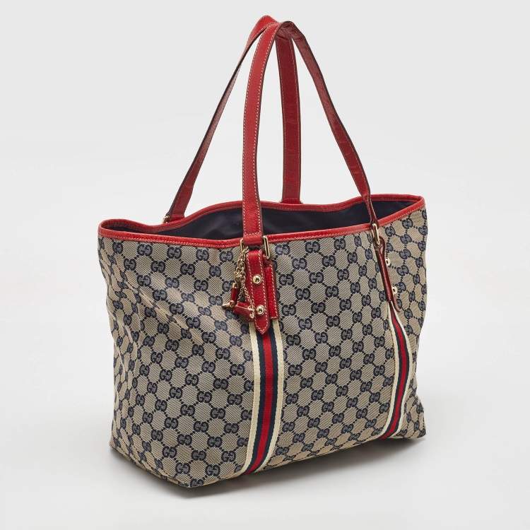 Pre Owned Gucci Beige/Red GG Canvas and Leather Jolicoeur Tote
