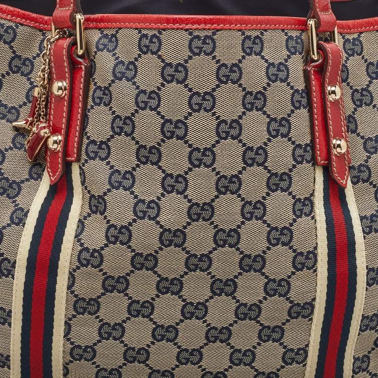 Pre Owned Gucci Beige/Red GG Canvas and Leather Jolicoeur Tote