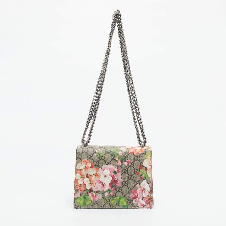 Pre Owned Gucci Beige/Maroon GG Supreme Blooms Canvas and Suede Mini Dionysus Shoulder Bag