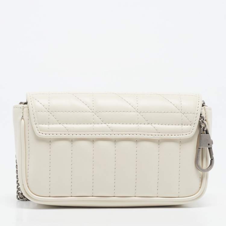 Pre Owned Gucci Off White Matelassé Leather Super Mini GG Marmont Shoulder Bag