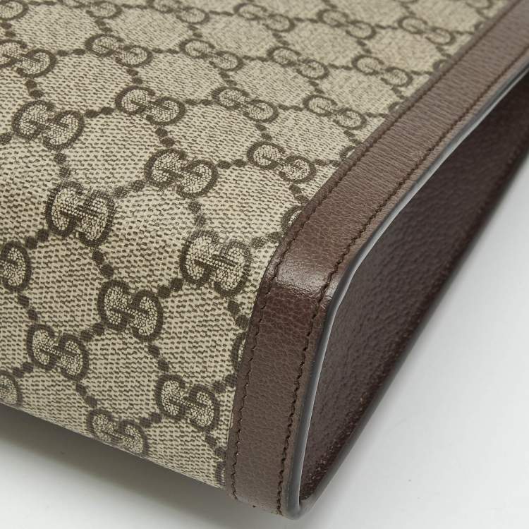 Pre Owned Gucci Beige/Brown GG Supreme Canvas and Leather Ophidia Pouch