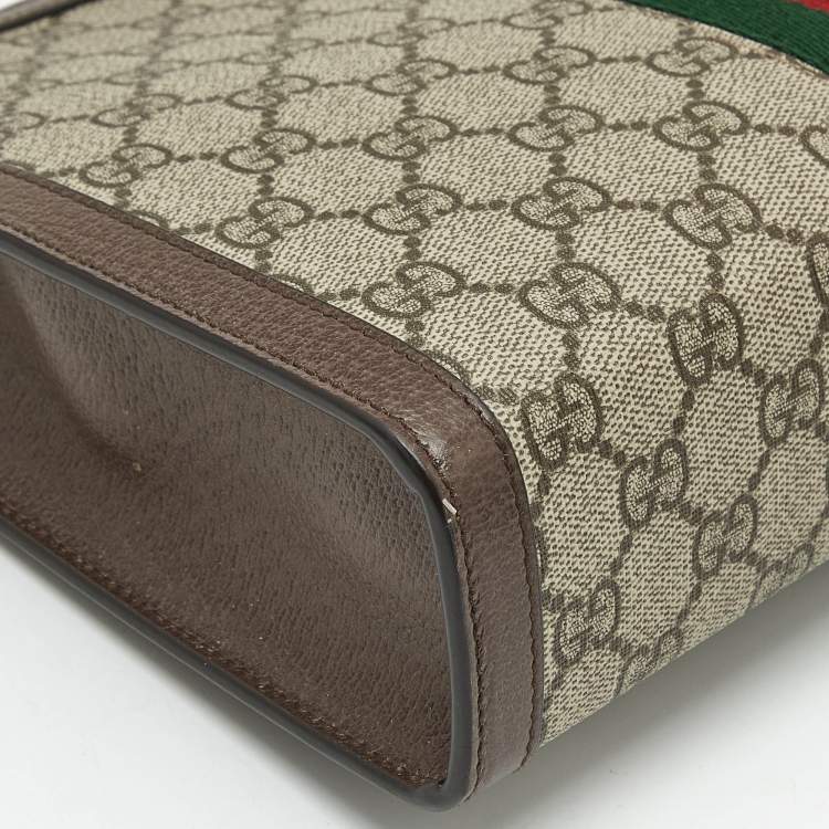 Pre Owned Gucci Beige/Brown GG Supreme Canvas and Leather Ophidia Pouch