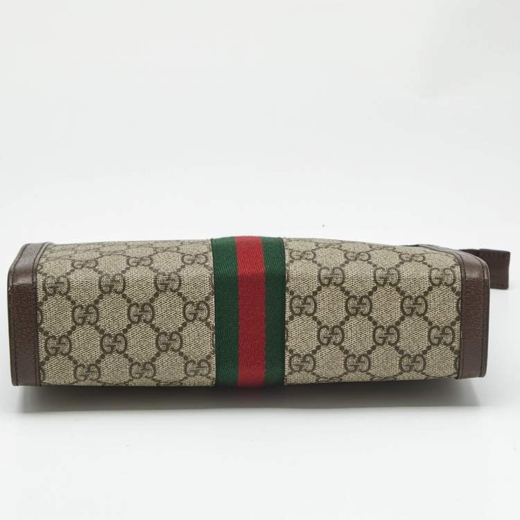 Pre Owned Gucci Beige/Brown GG Supreme Canvas and Leather Ophidia Pouch