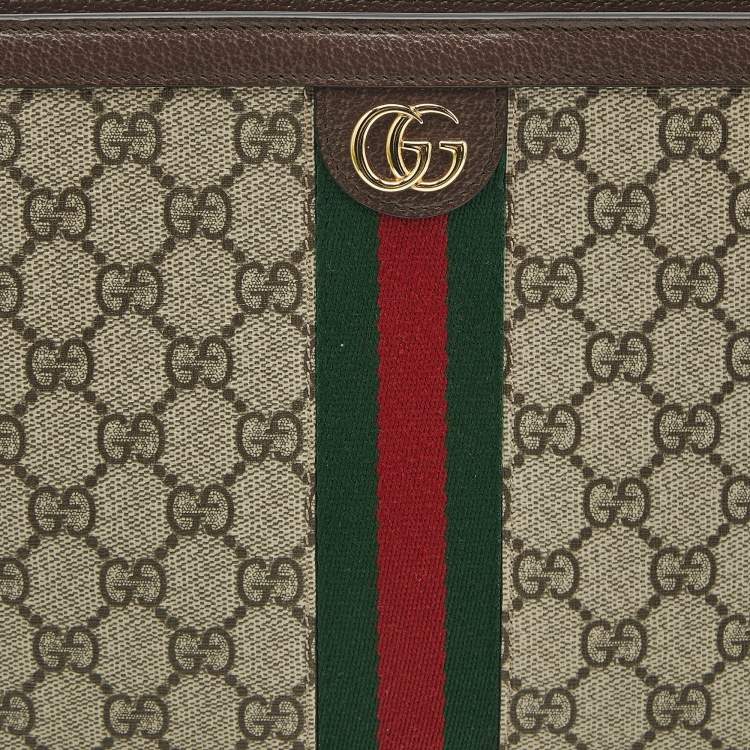 Pre Owned Gucci Beige/Brown GG Supreme Canvas and Leather Ophidia Pouch