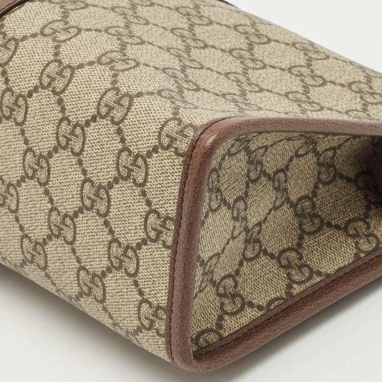 Pre Owned Gucci Beige/Brown GG Supreme Canvas and Leather Medium Ophidia Pouch 