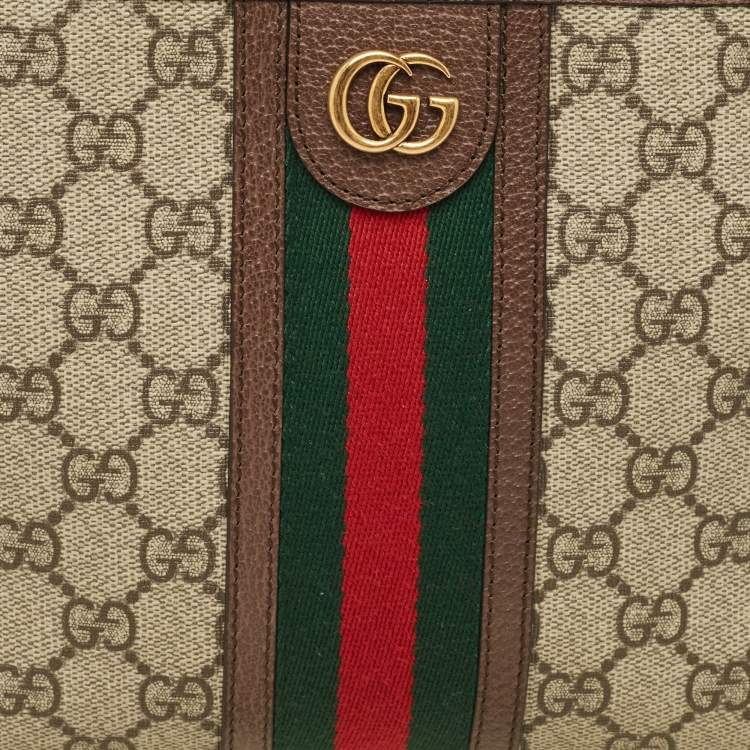 Pre Owned Gucci Beige/Brown GG Supreme Canvas and Leather Medium Ophidia Pouch 