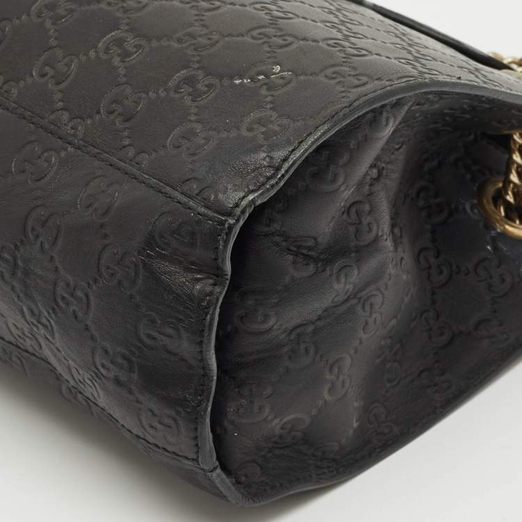 Pre Owned Gucci Black Guccissima Leather Large Emily Chain Shoulder Bag