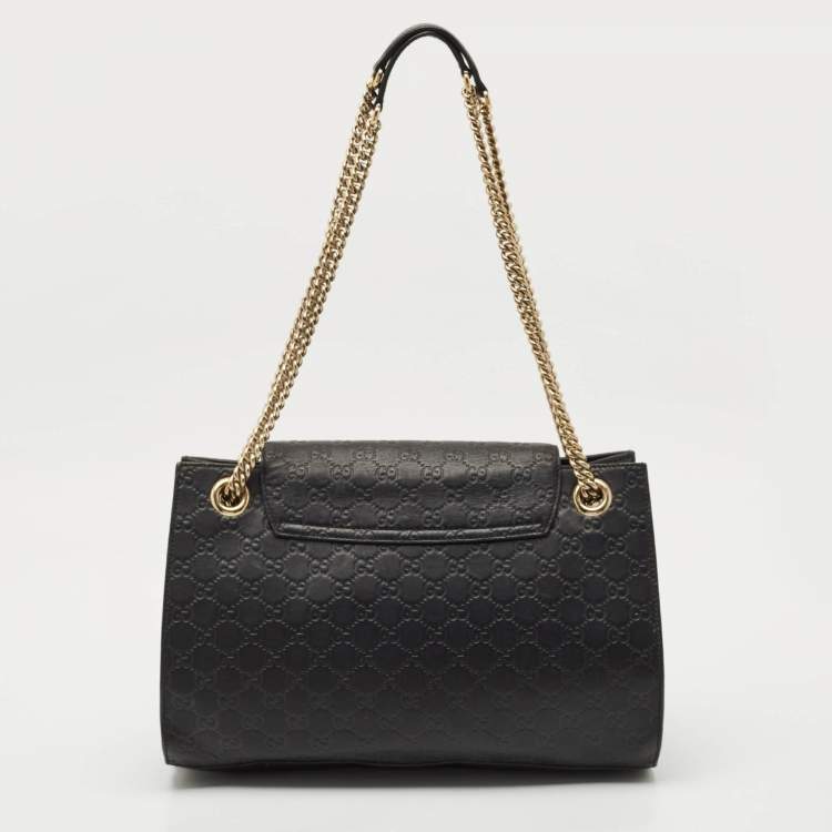 Pre Owned Gucci Black Guccissima Leather Large Emily Chain Shoulder Bag