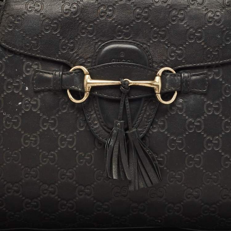 Pre Owned Gucci Black Guccissima Leather Large Emily Chain Shoulder Bag