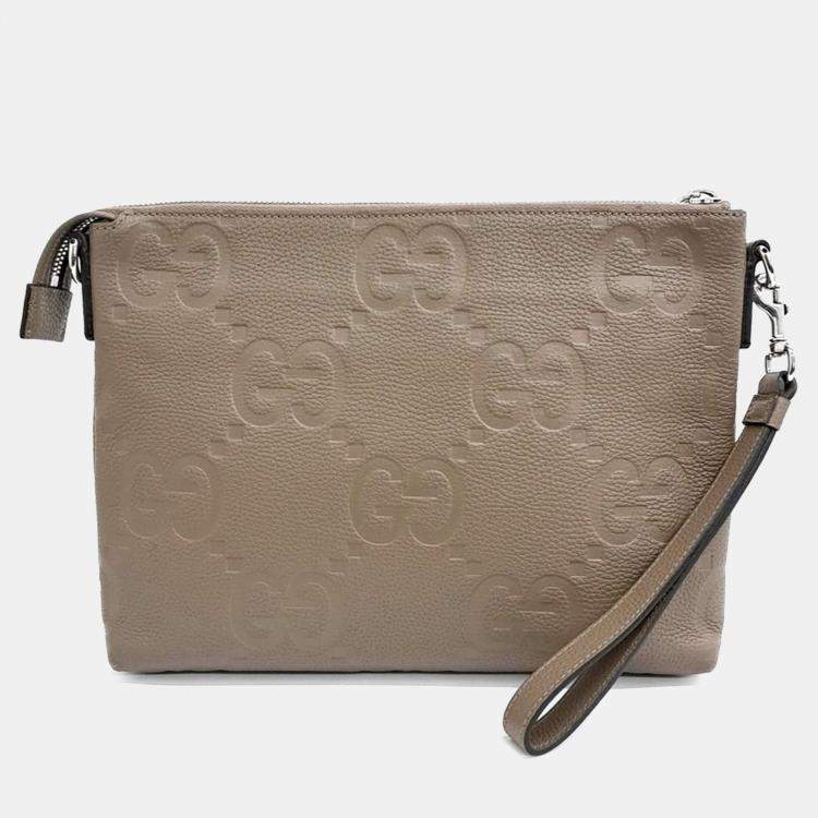Pre Owned Gucci Beige Leather Jumbo GG Clutch