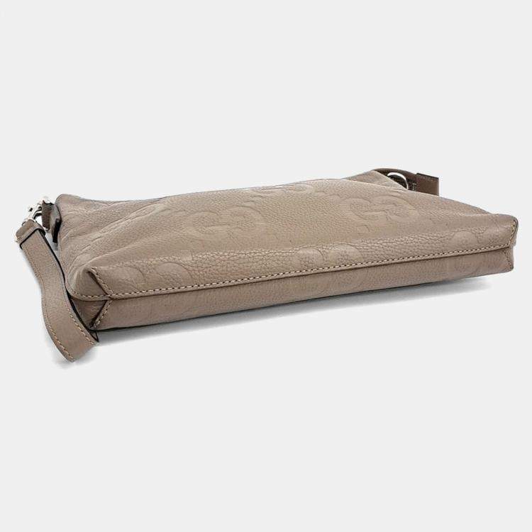 Pre Owned Gucci Beige Leather Jumbo GG Clutch