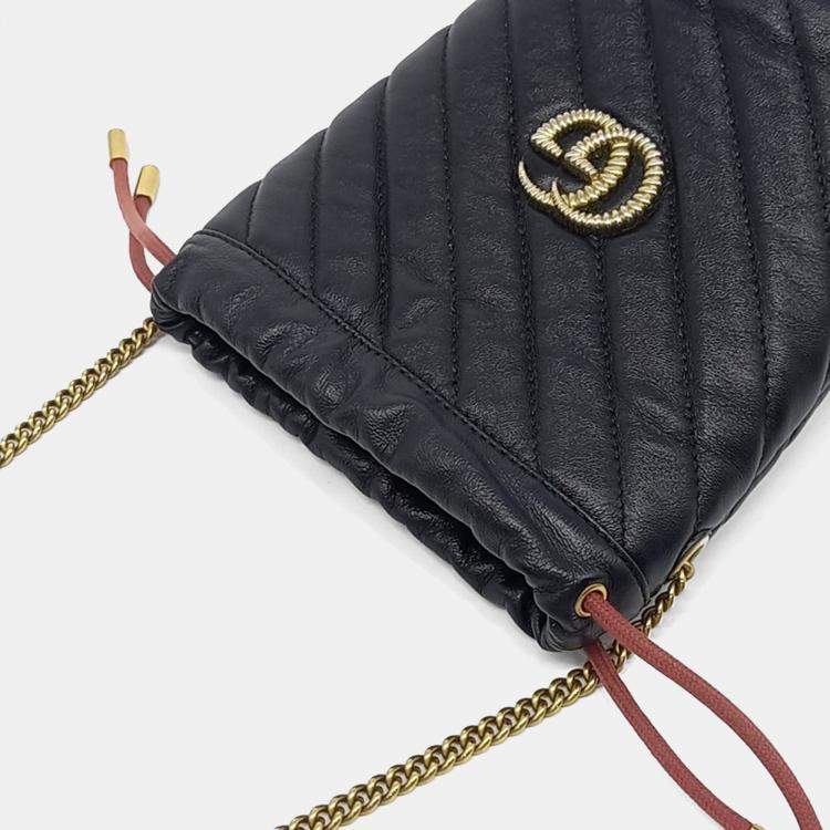 Pre Owned Gucci Black Leather Mamont Bucket Bag
