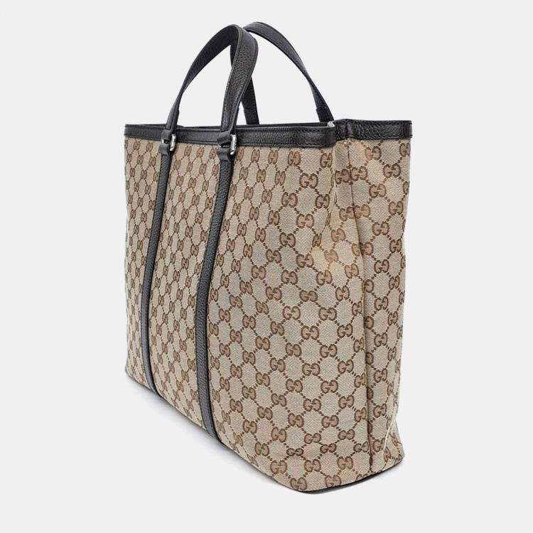 Pre Owned Gucci Beige Jacquard Jacquard Tote and Shoulder Bag