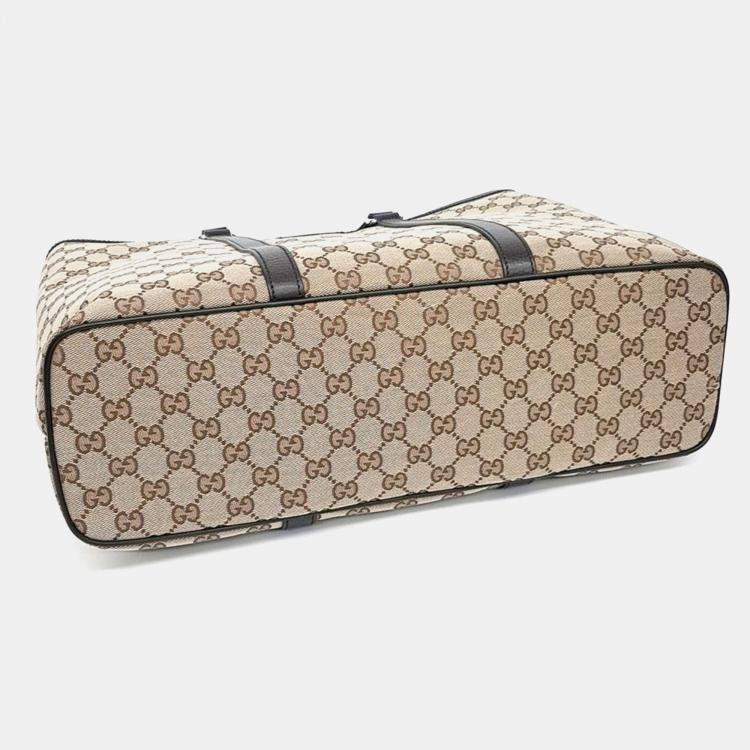 Pre Owned Gucci Beige Jacquard Jacquard Tote and Shoulder Bag