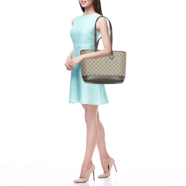 Pre Owned Gucci Beige/Brown GG Supreme Canvas and Leather Medium Ophidia Tote