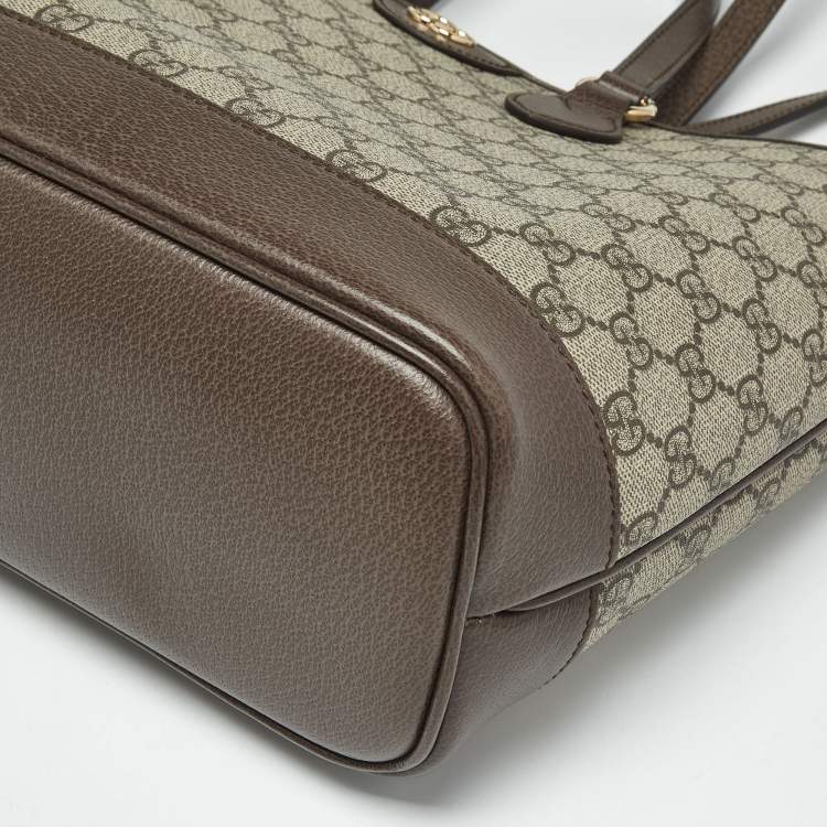 Pre Owned Gucci Beige/Brown GG Supreme Canvas and Leather Medium Ophidia Tote