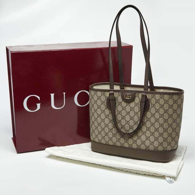 Pre Owned Gucci Beige/Brown GG Supreme Canvas and Leather Medium Ophidia Tote