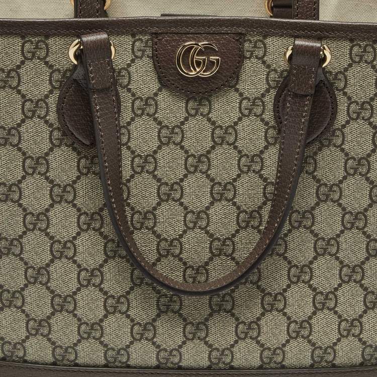 Pre Owned Gucci Beige/Brown GG Supreme Canvas and Leather Medium Ophidia Tote