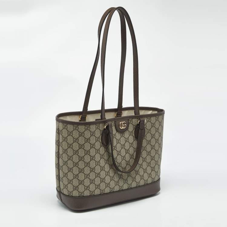 Pre Owned Gucci Beige/Brown GG Supreme Canvas and Leather Medium Ophidia Tote