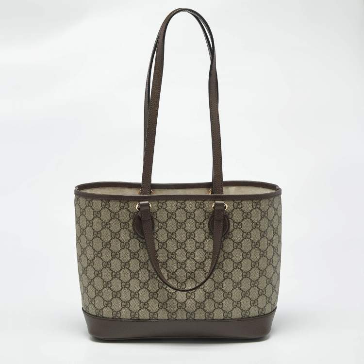 Pre Owned Gucci Beige/Brown GG Supreme Canvas and Leather Medium Ophidia Tote