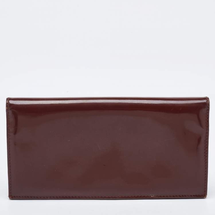 Pre Owned Gucci Brown Patent Leather Horsebit Slim Continental Wallet