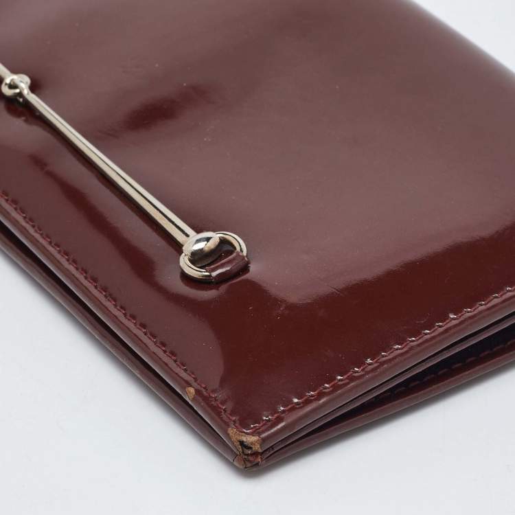 Pre Owned Gucci Brown Patent Leather Horsebit Slim Continental Wallet