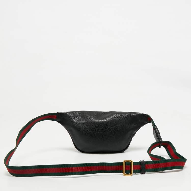 Pre Owned Gucci Black Leather Vintage Logo Web Belt Bag
