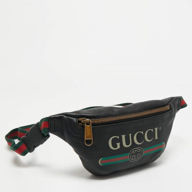 Pre Owned Gucci Black Leather Vintage Logo Web Belt Bag