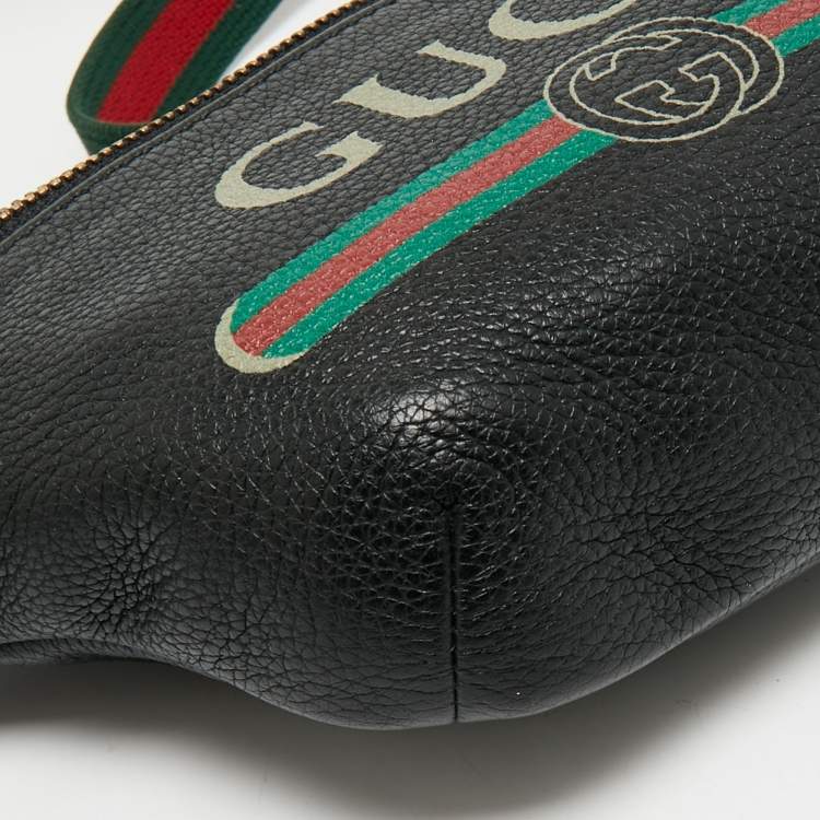 Pre Owned Gucci Black Leather Vintage Logo Web Belt Bag