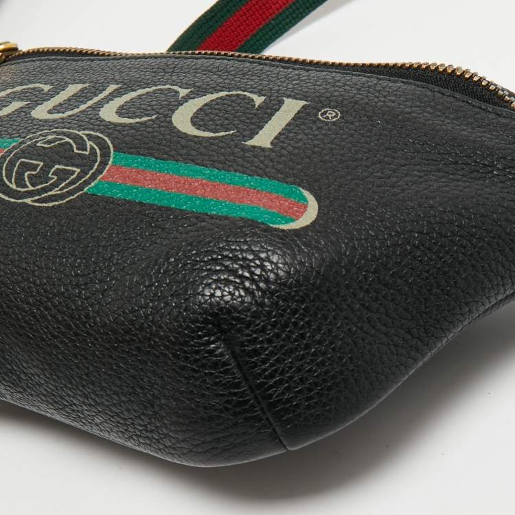 Pre Owned Gucci Black Leather Vintage Logo Web Belt Bag