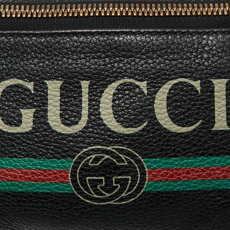 Pre Owned Gucci Black Leather Vintage Logo Web Belt Bag