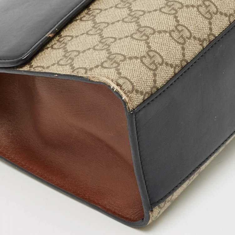 Pre Owned Gucci Beige/Black GG Supreme Canvas and Leather Medium Padlock Shoulder Bag