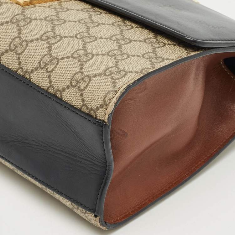 Pre Owned Gucci Beige/Black GG Supreme Canvas and Leather Medium Padlock Shoulder Bag