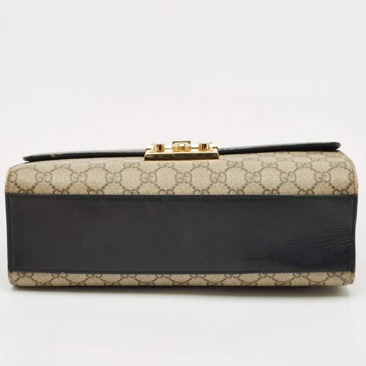 Pre Owned Gucci Beige/Black GG Supreme Canvas and Leather Medium Padlock Shoulder Bag