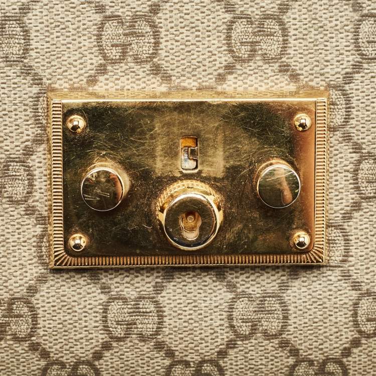 Pre Owned Gucci Beige/Black GG Supreme Canvas and Leather Medium Padlock Shoulder Bag